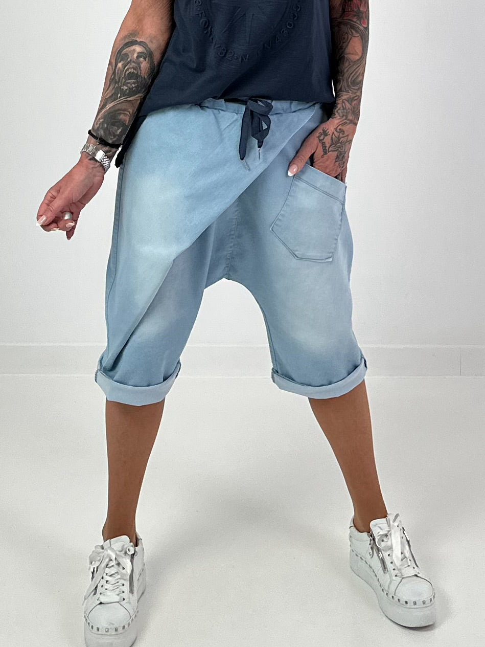 Short Jeans Baggy with Overlay - Light Blue