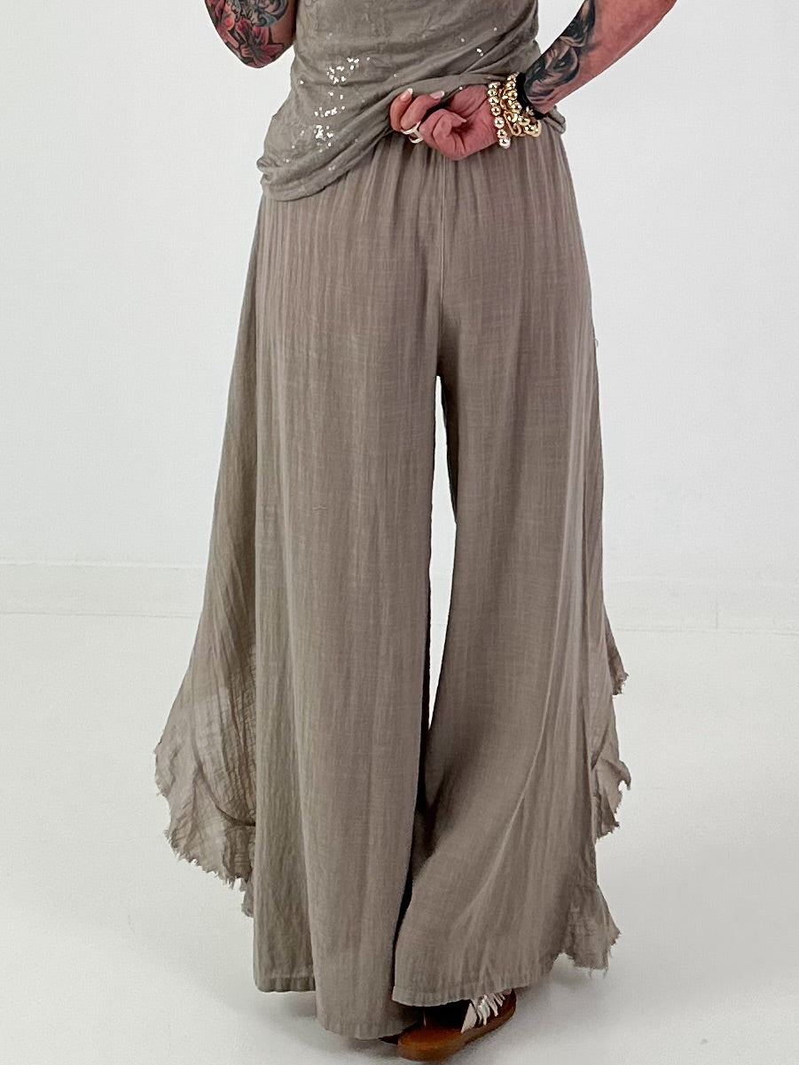 Wijde broek met bindstrook - taupe