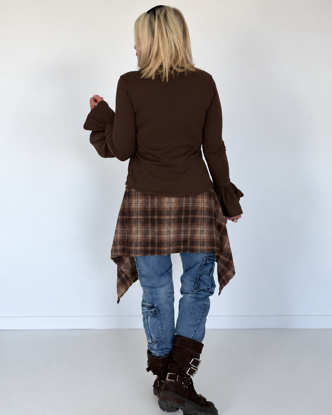 Waist Wrap im Karomuster - mokka-mehrfarbig