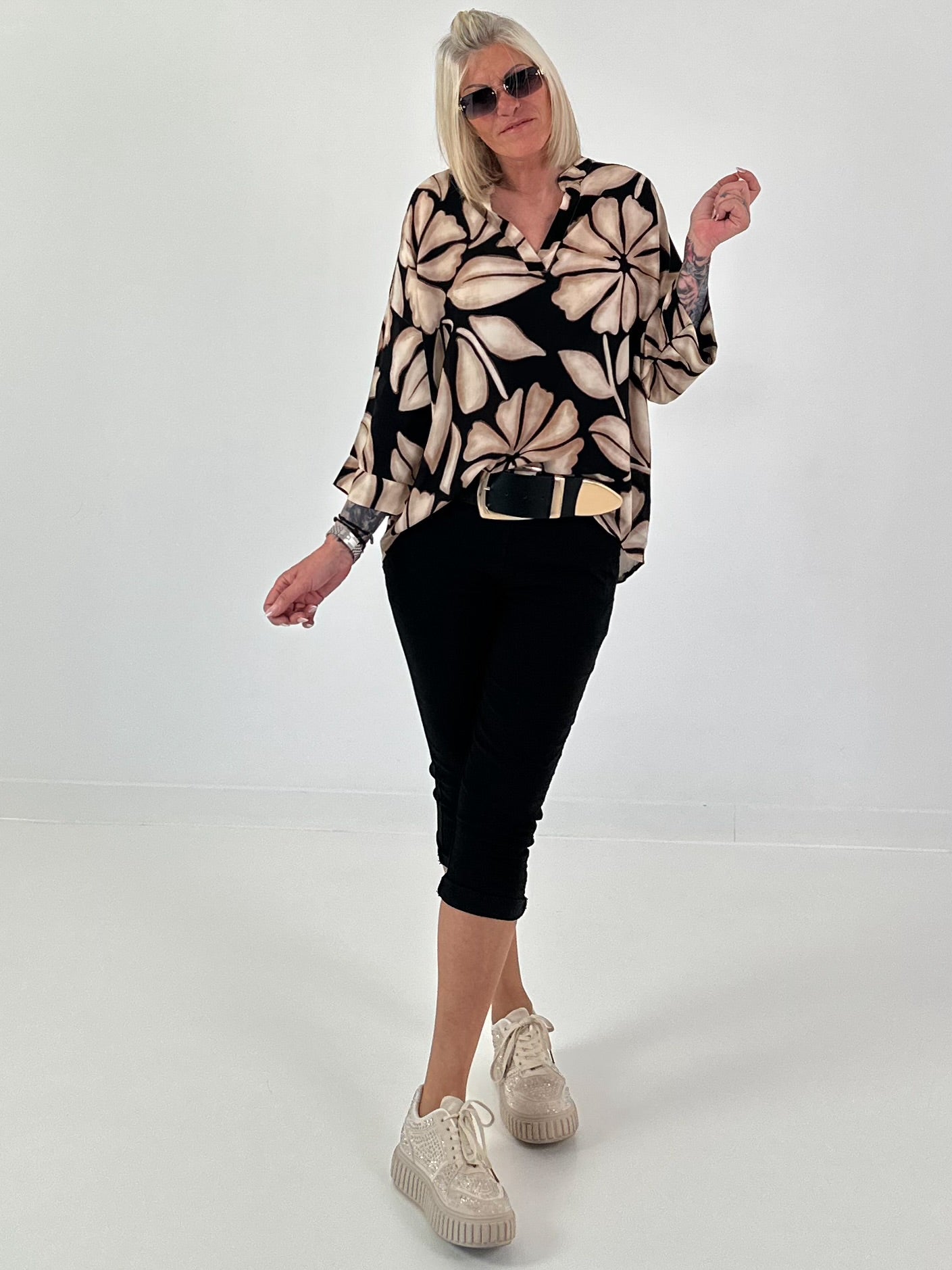 Printed tunic - beige - black