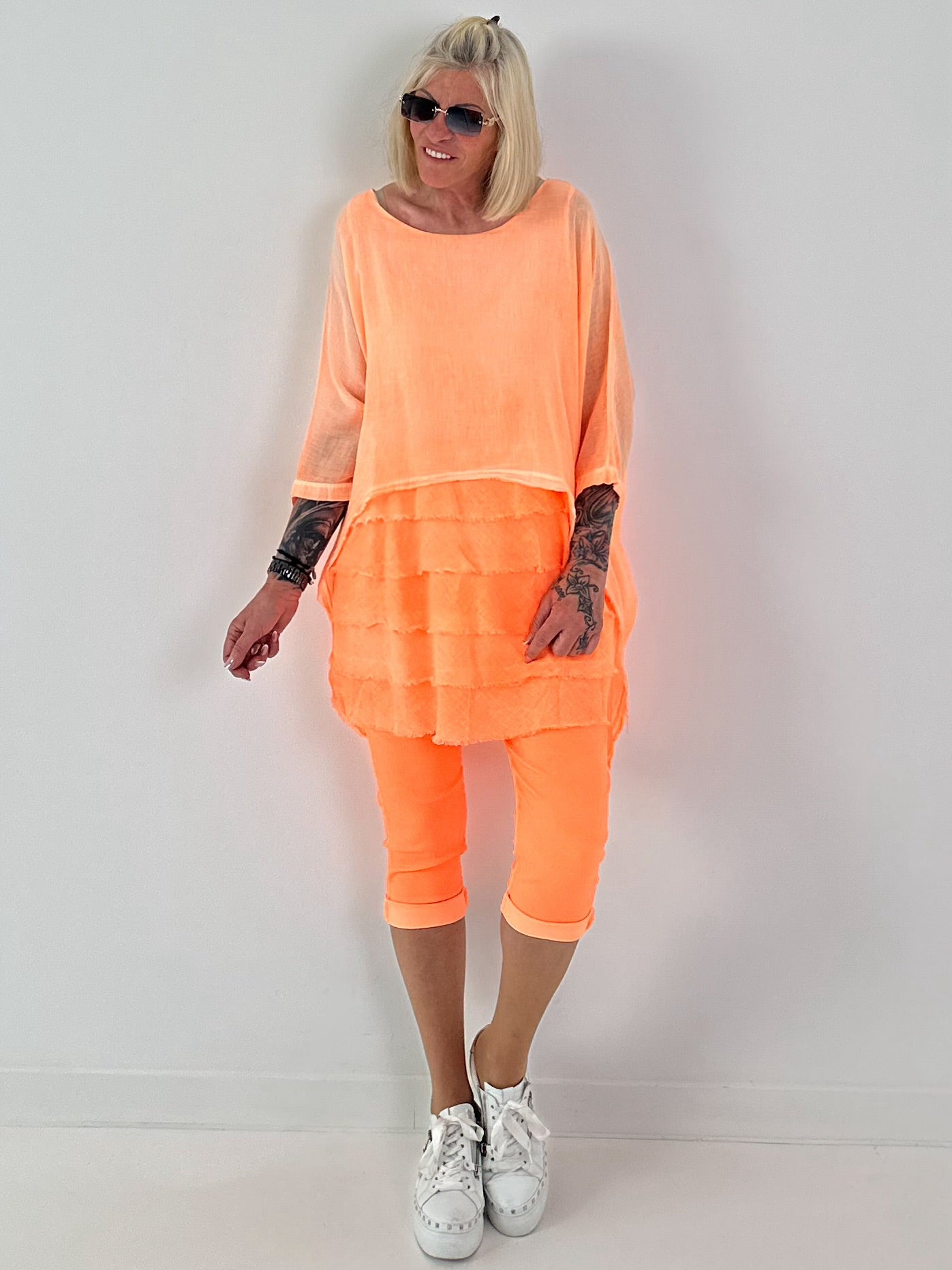 Tunika im Layer-Look - neonorange