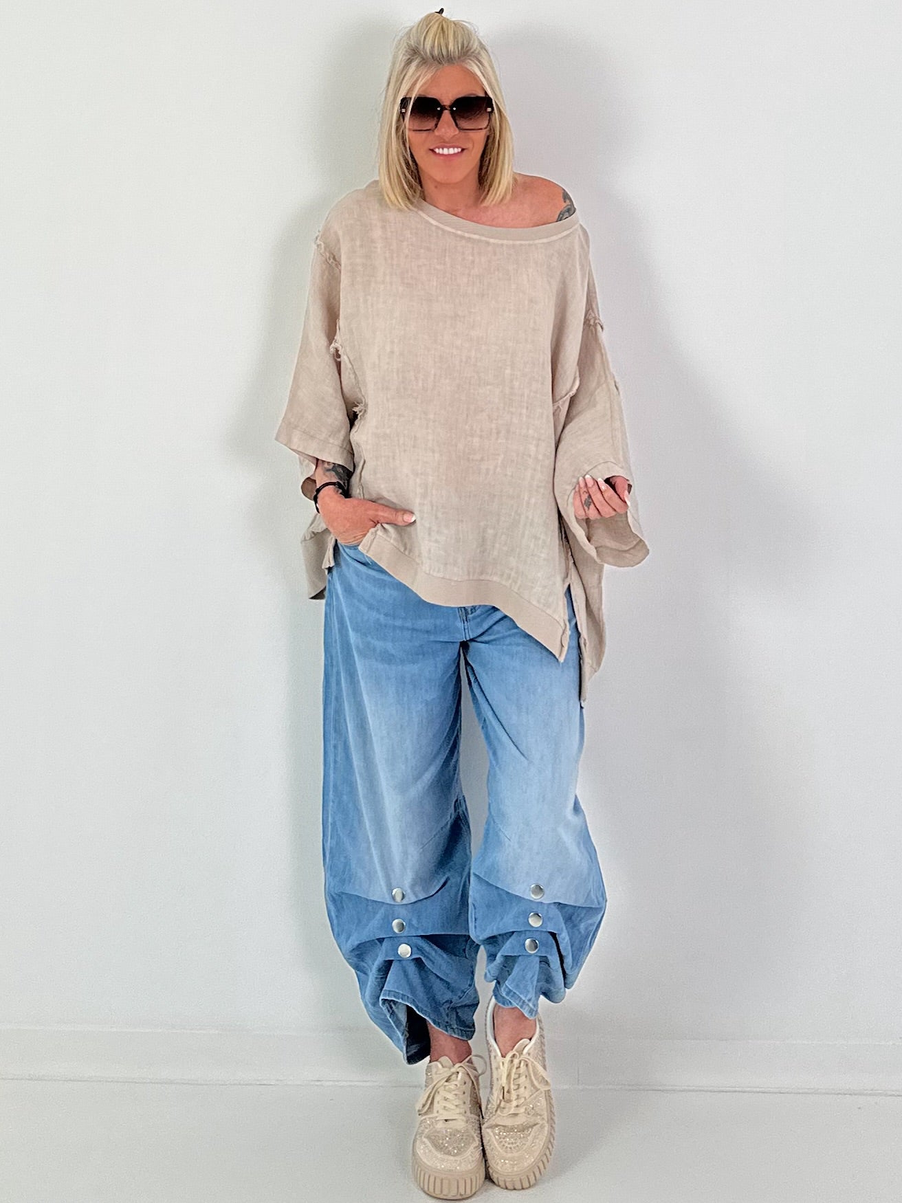 Oversized Linen Shirt - beige