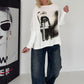 Sweater mit Stulpenärmeln und Strassmotiv Woman & Cross - ecru