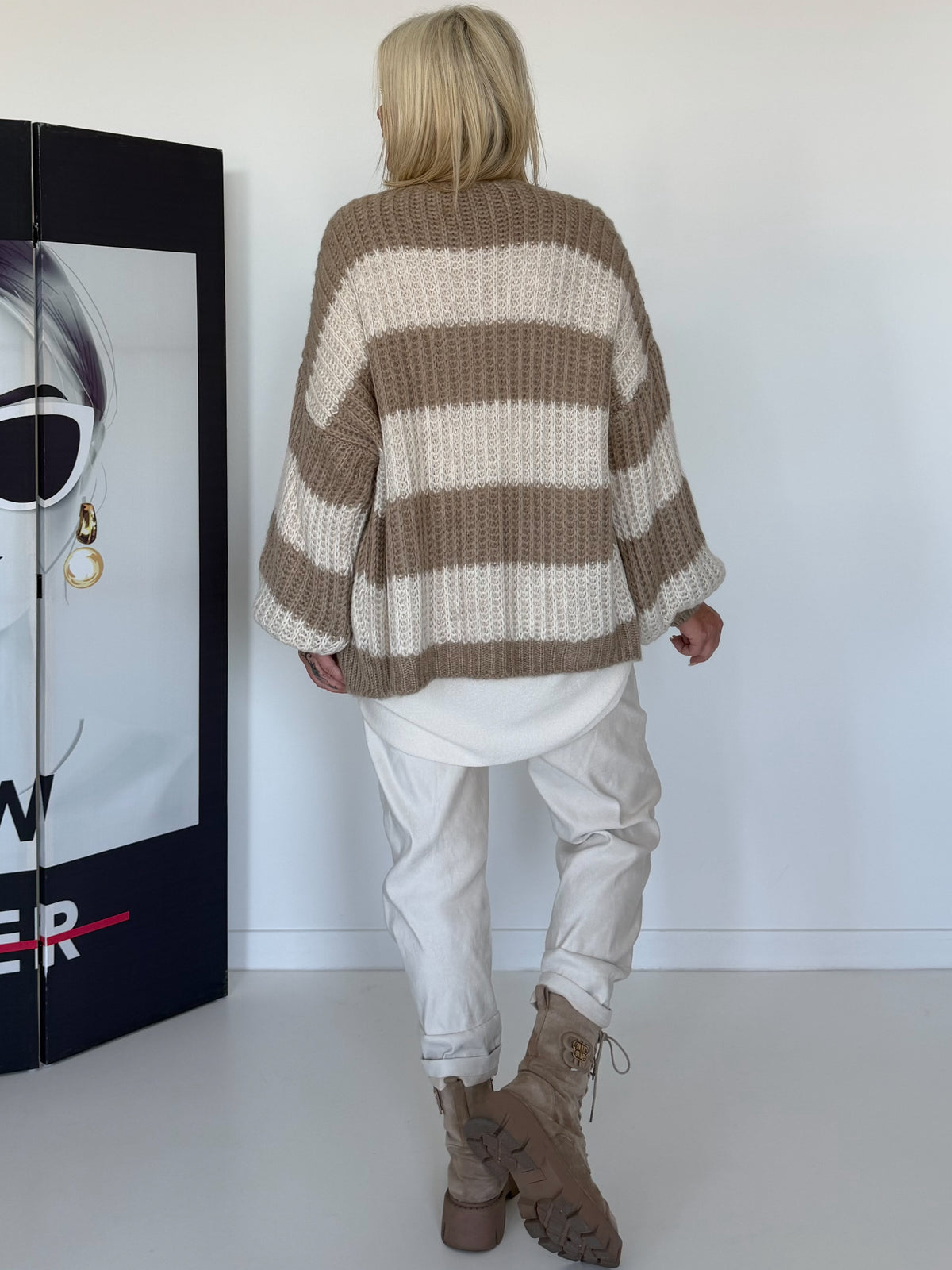 Strickjacke mit Blockstreifen - beige-taupe