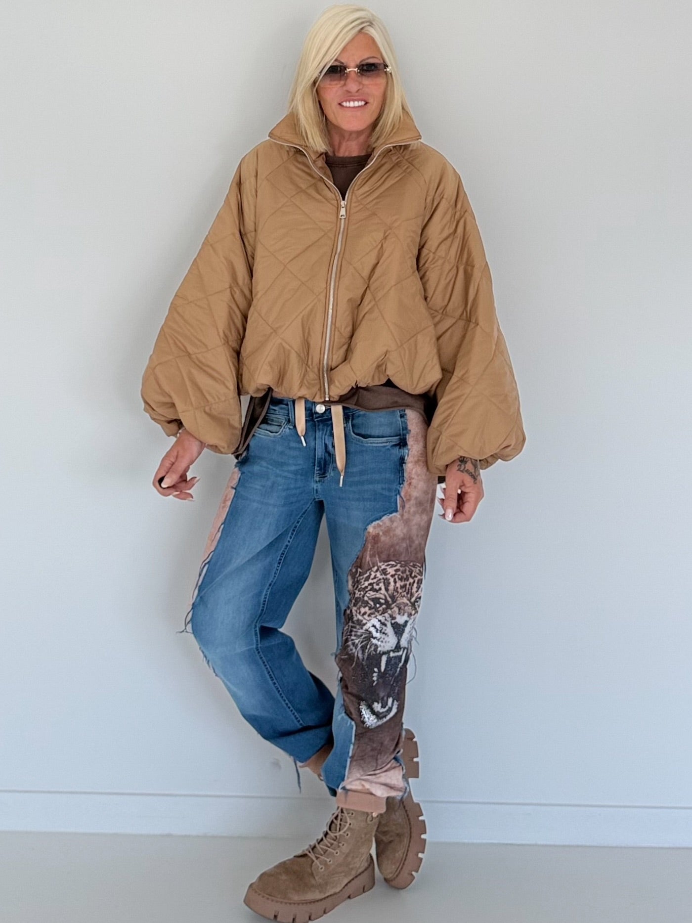 Jacket with puff sleeves - camel