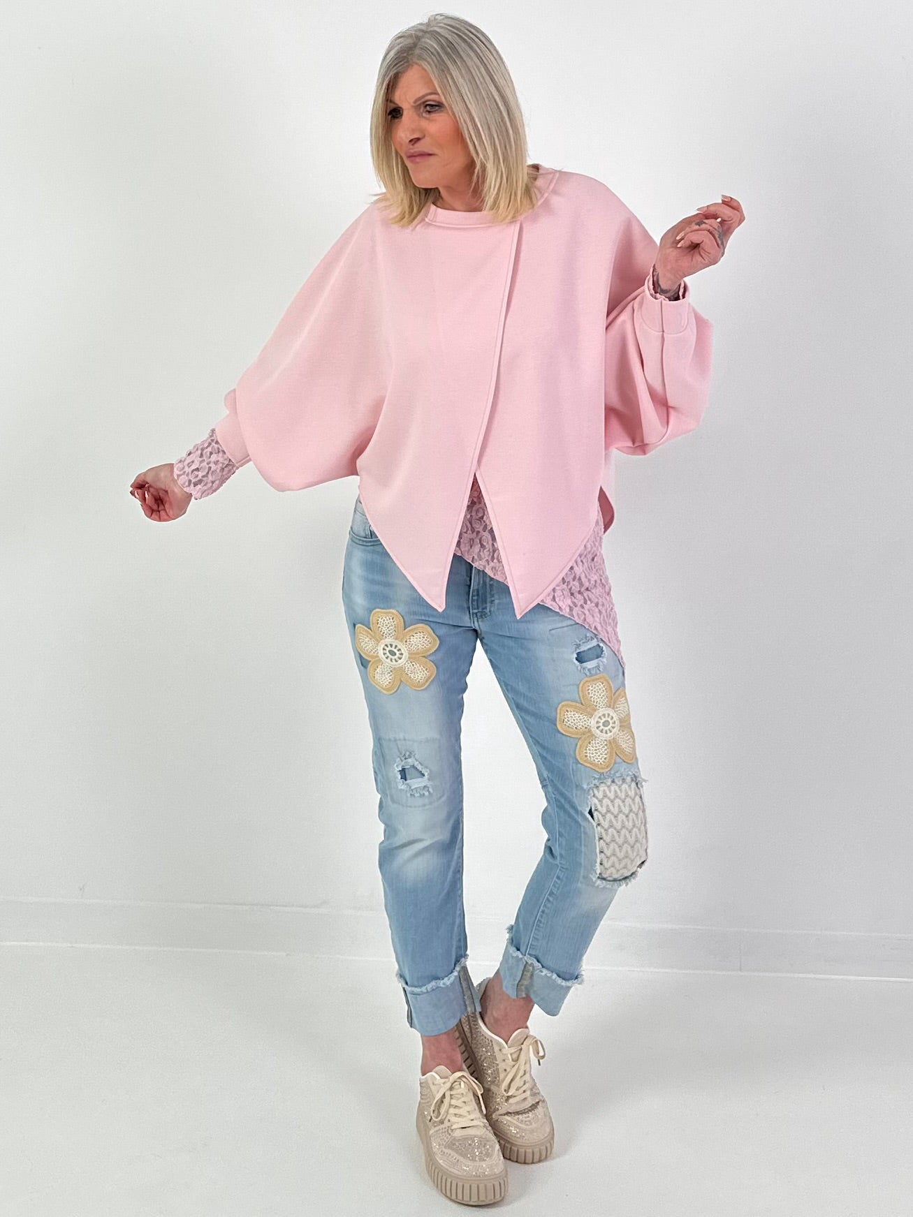 Oversized Sweater überlappend - rosa