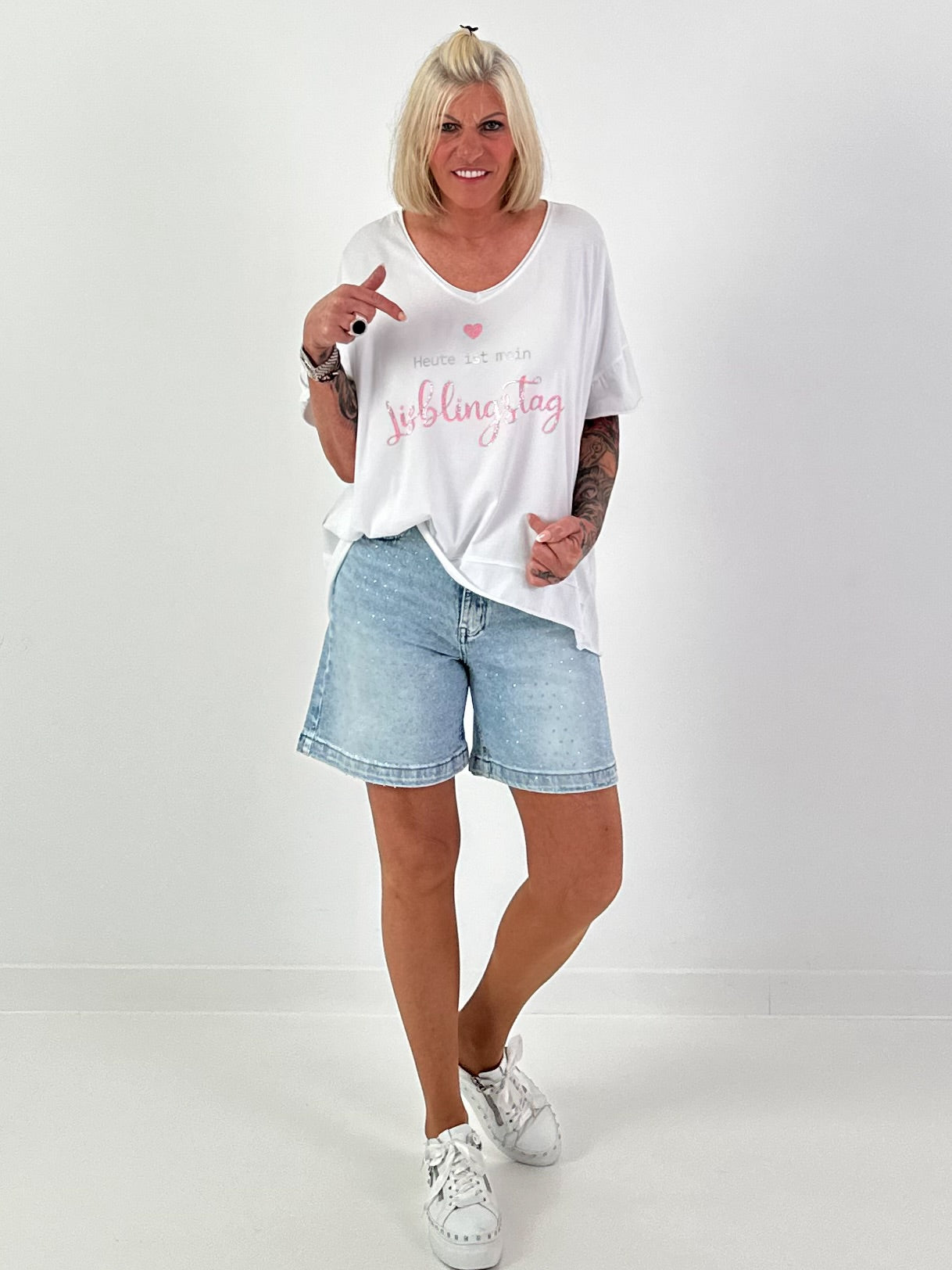 Rhinestone denim shorts