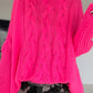 Pullover mit Stulpenärmeln und Zopfmuster - neonpink