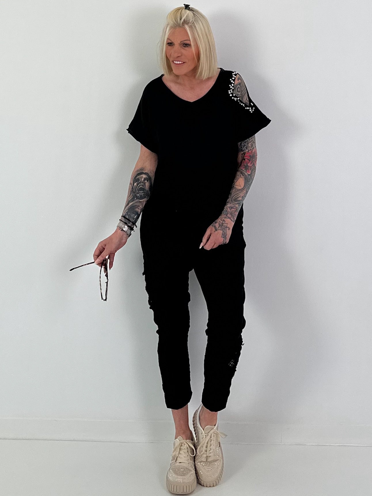 Linen Cut-Out Shirt - Black