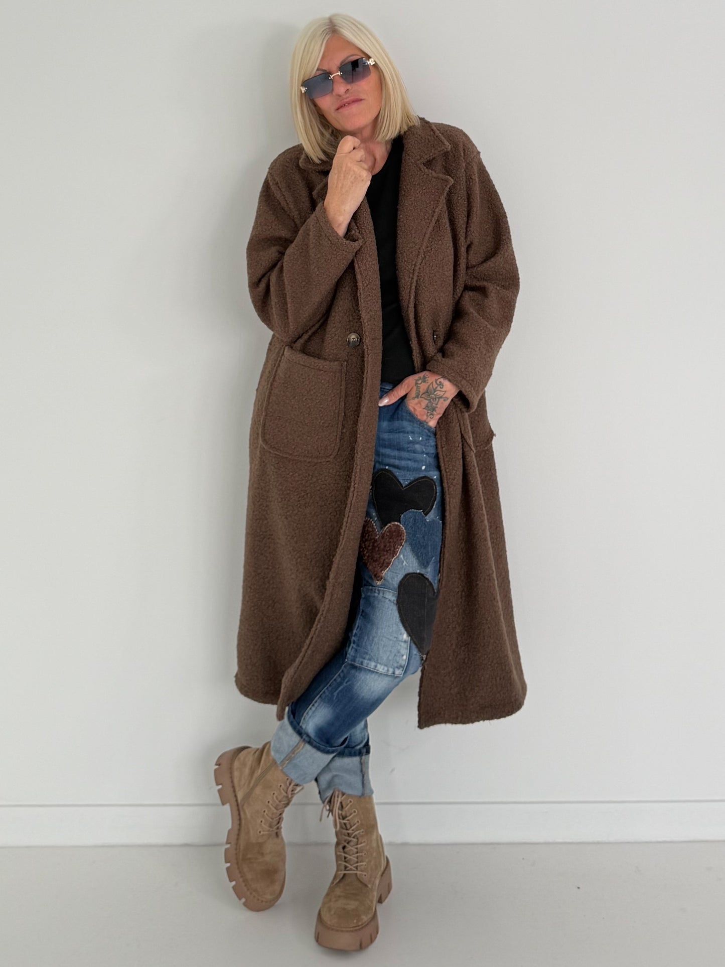 Weicher Bouclé Mantel - taupe