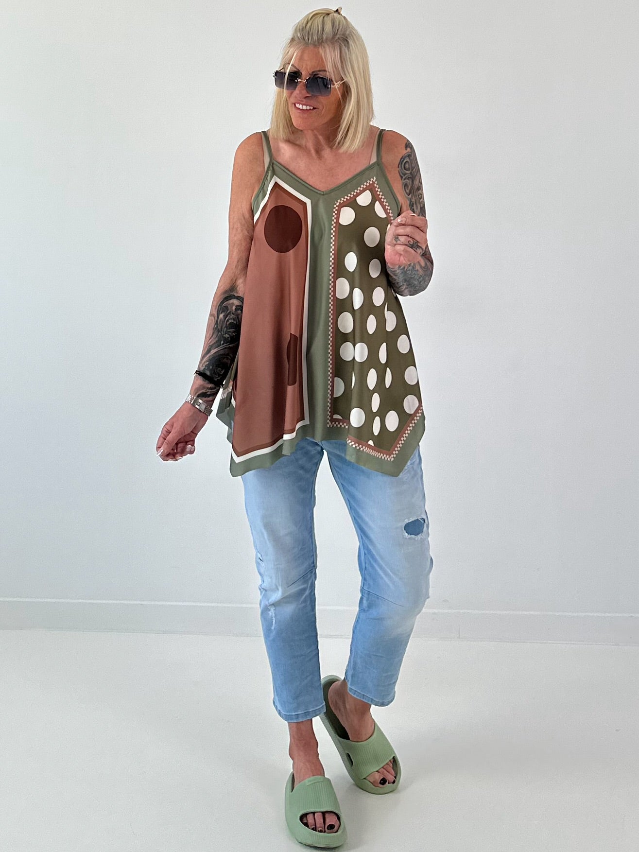 Luftiges Top mit Muster -  oliv - mehrfarbig