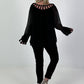 Silk tunic with crocheted neckline - black