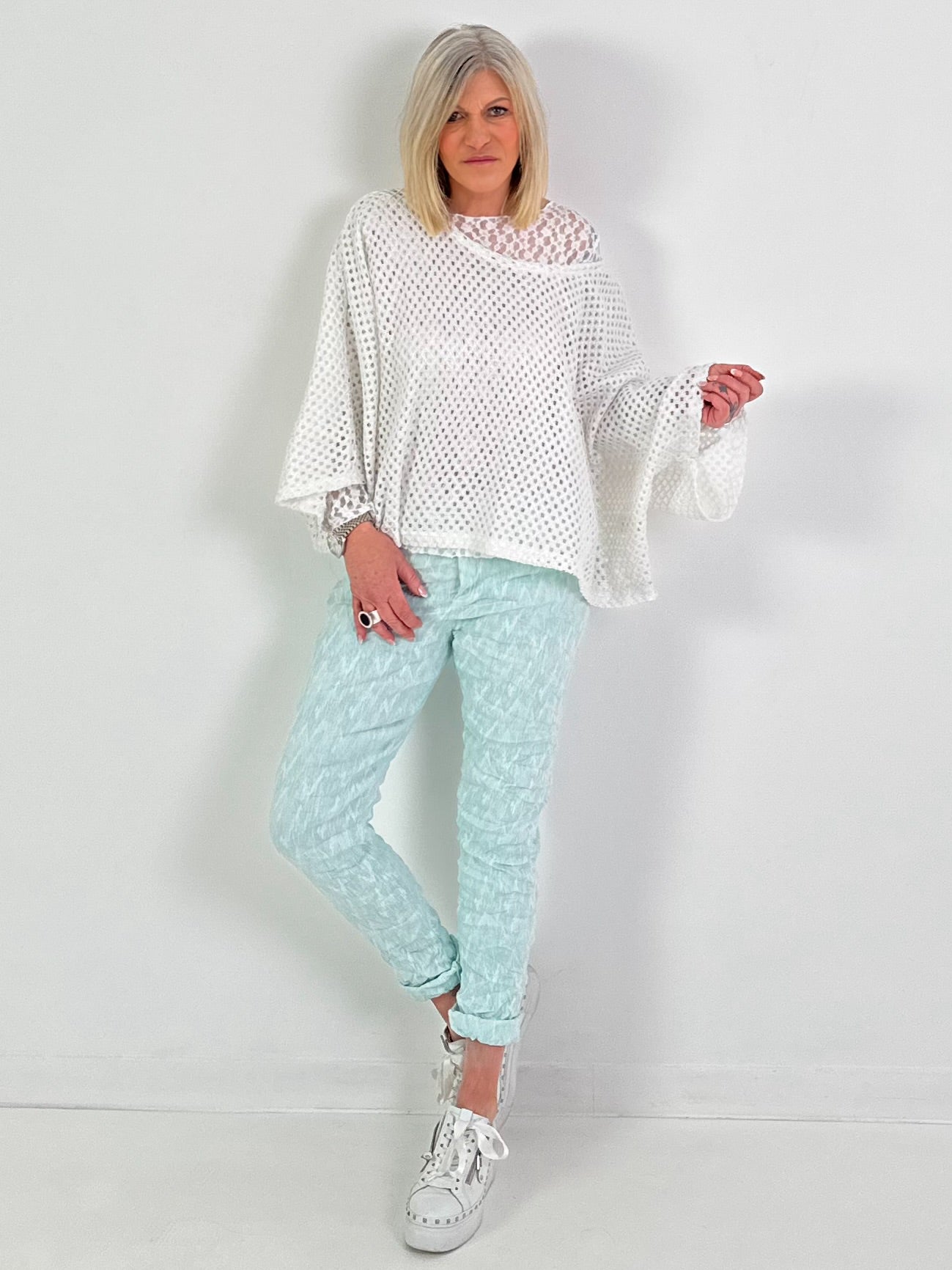 Oversized gehaakt shirt - wit