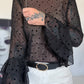 Mesh Shirt mit Punkten und Volantärmeln - schwarz