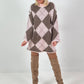 Lange trui/jurk model "Retro Diamond" - roze-taupe