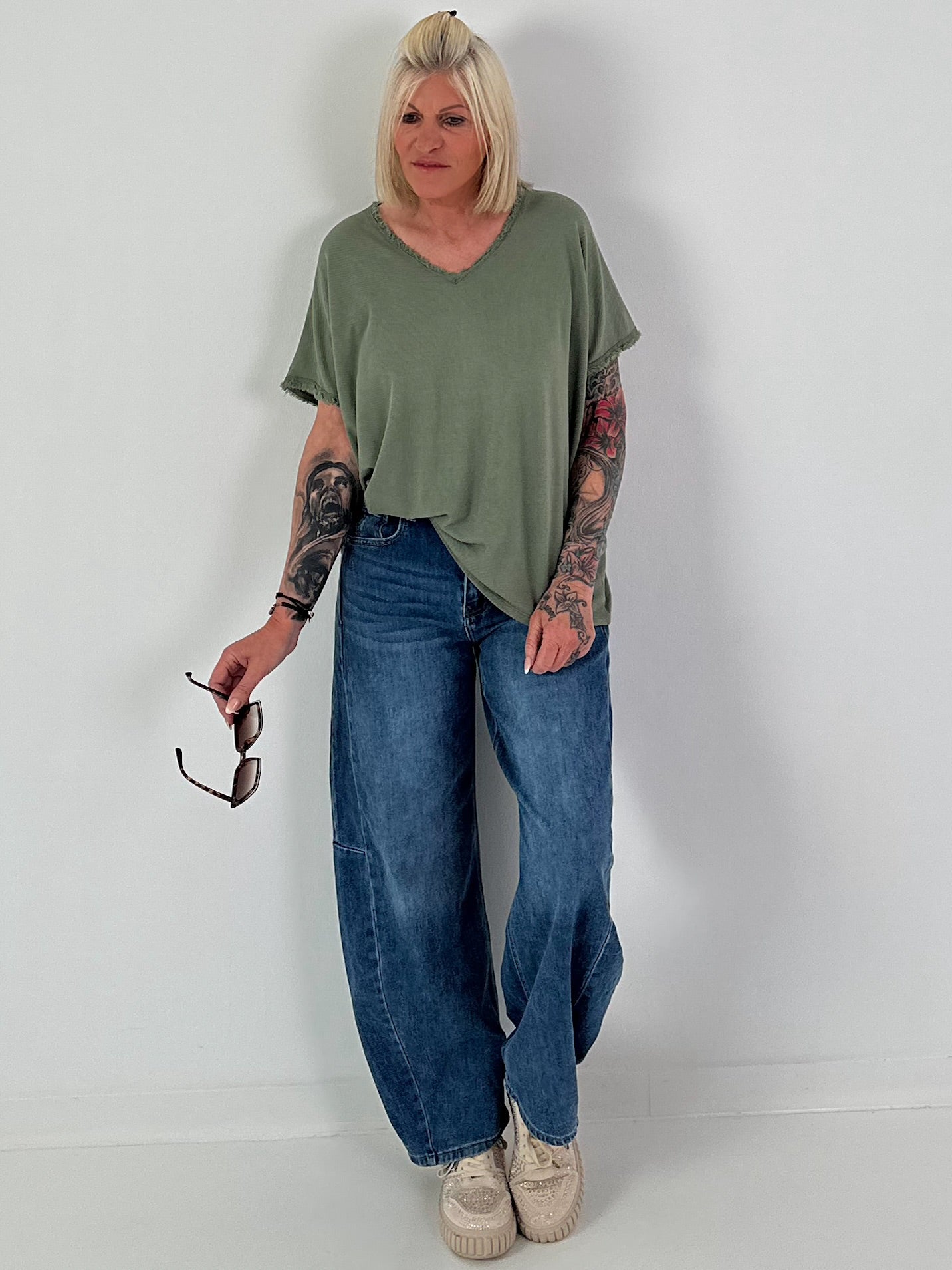 Ripp Shirt mit Fransendetails - khaki
