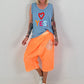 Kurze Leinen Baggy mit Überwurf und Paillettendetails - neonorange