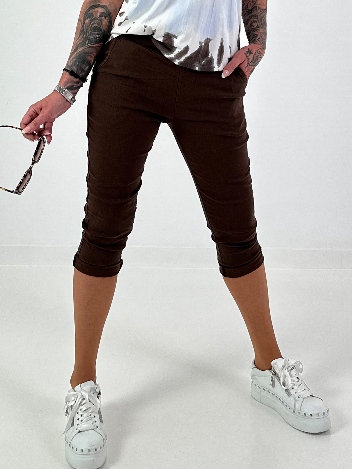 Capri Pants with Tie - chocolate