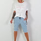 Short baggy jeans with eyelet details - light blue (available from 05/15/26)