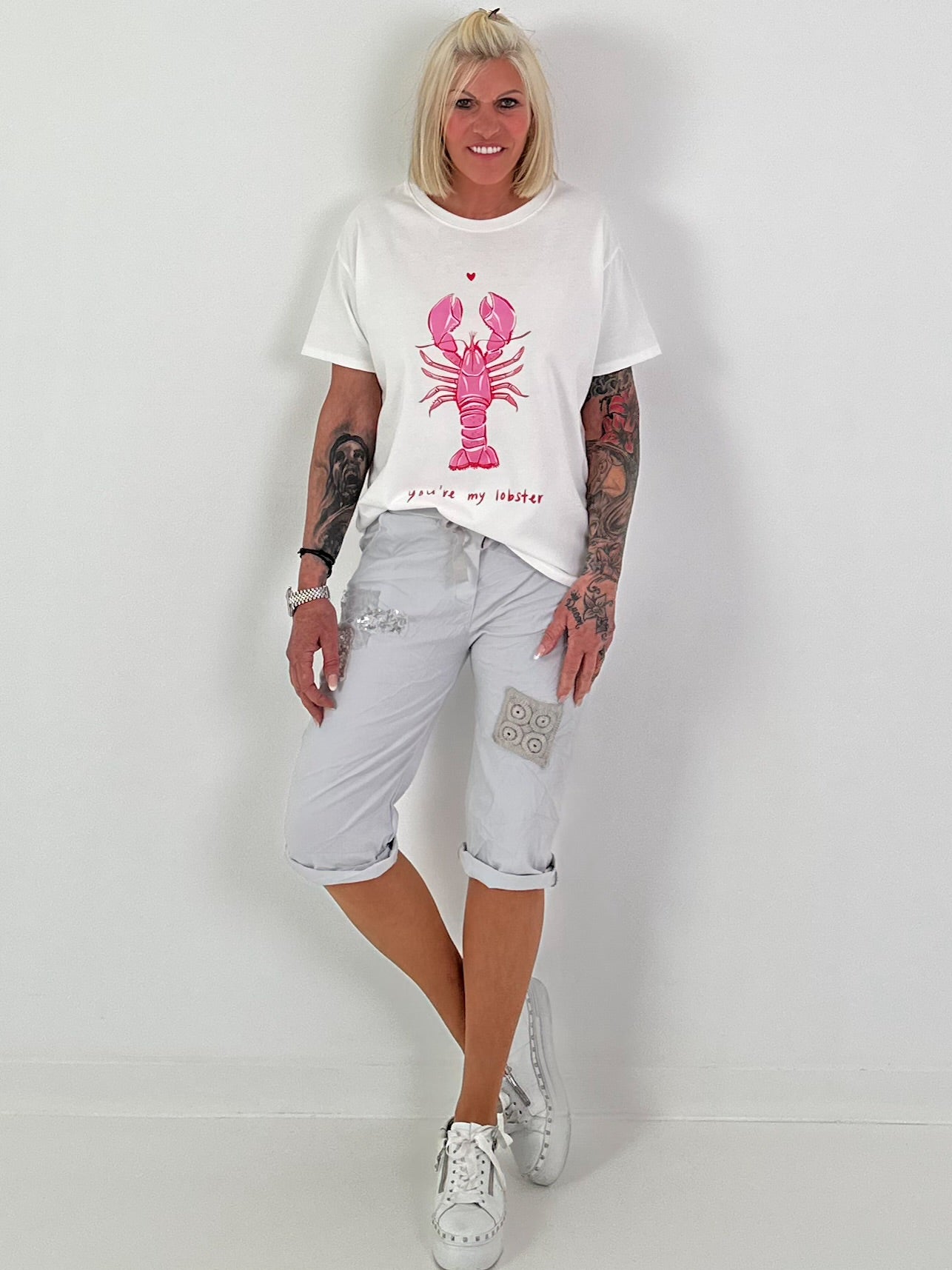 Shorts with patches - light grey