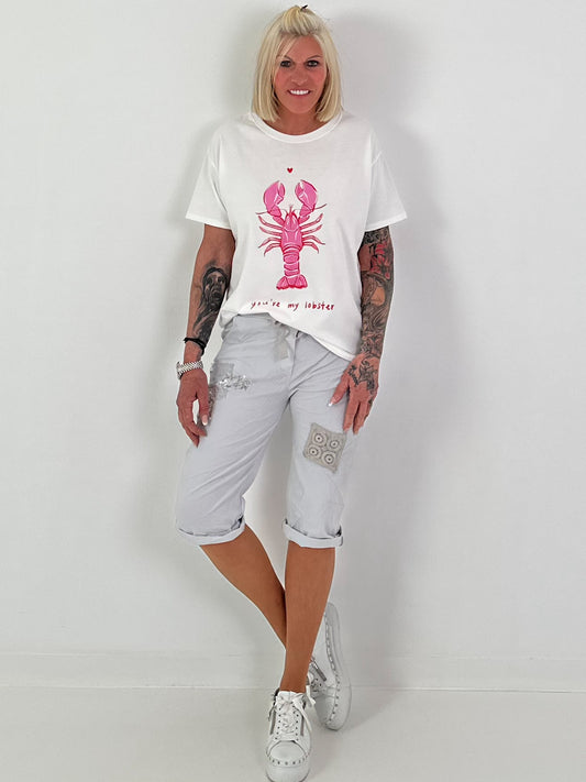 Sweat T-Shirt mit Lobster-Print - weiss