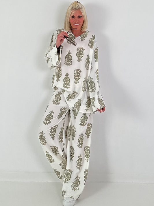 Zweiteiler mit Ornament Print - khaki-creme