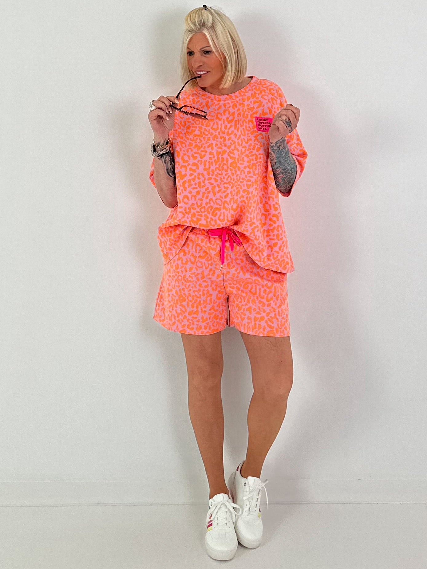 Two-piece set with leopard print - pink-orange