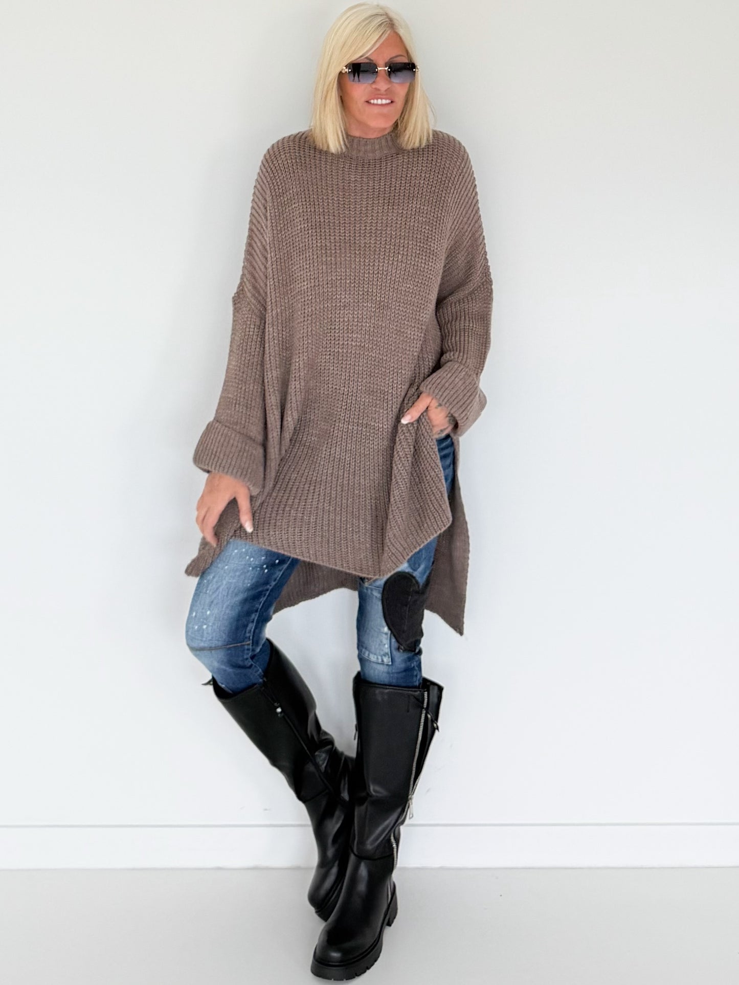 Long Strickpullover - taupe