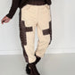 Sweathose im Materialmix - beige-mokka