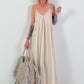 Dress with decorative straps and stripe pattern - beige
