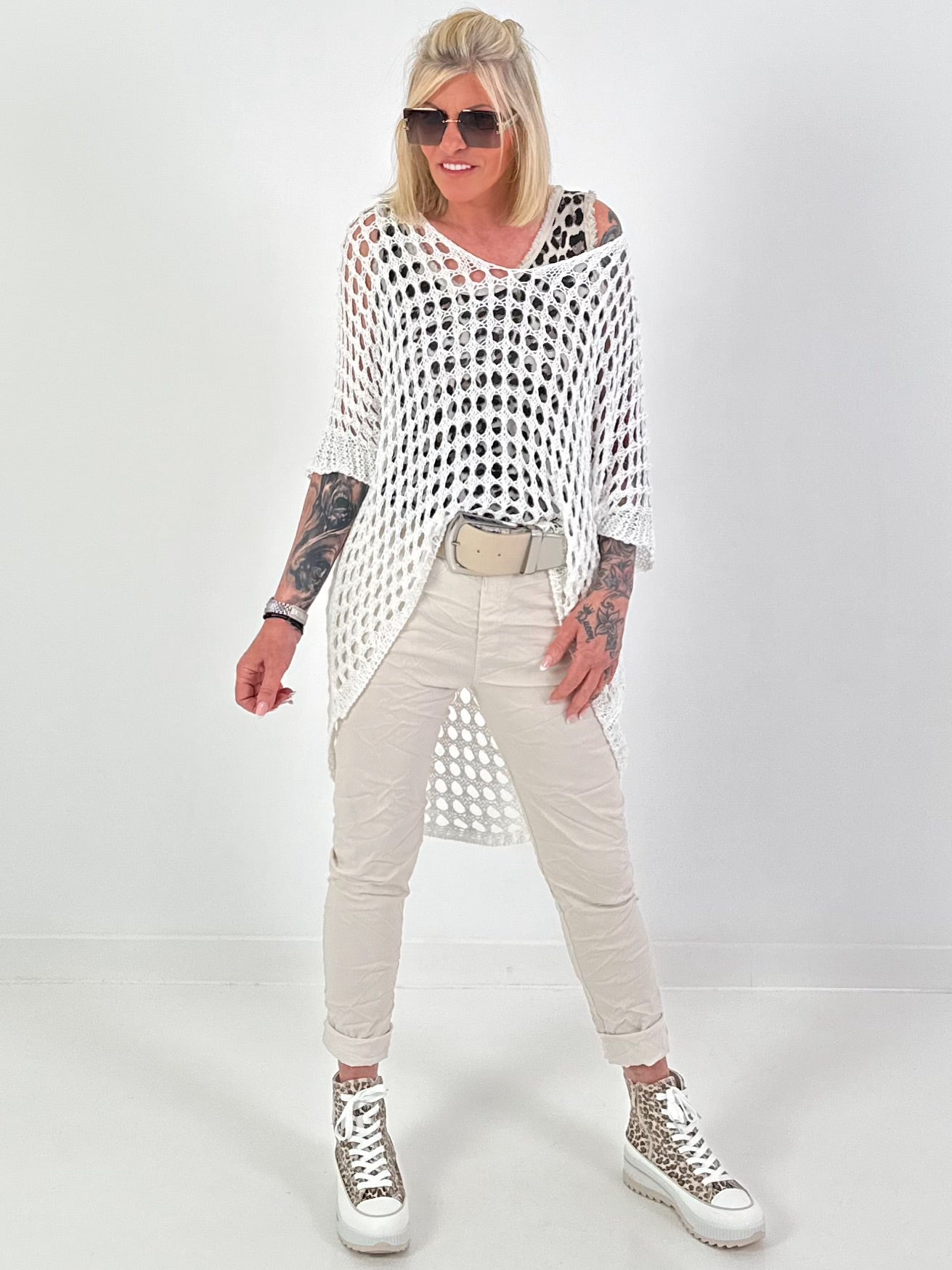 Oversized Häkelpulli - weiss