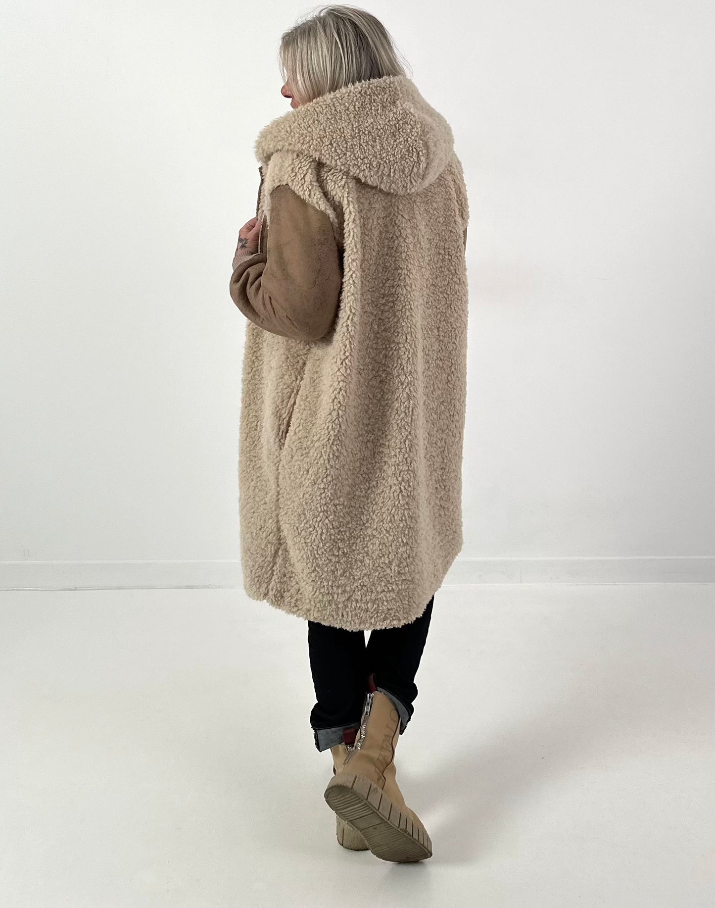 Materiaalmix jas model "Wild Mood" - beige-taupe