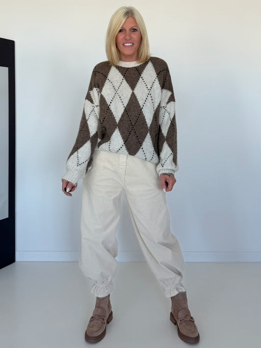 Weicher Pullover im Rautenmuster - beige-taupe