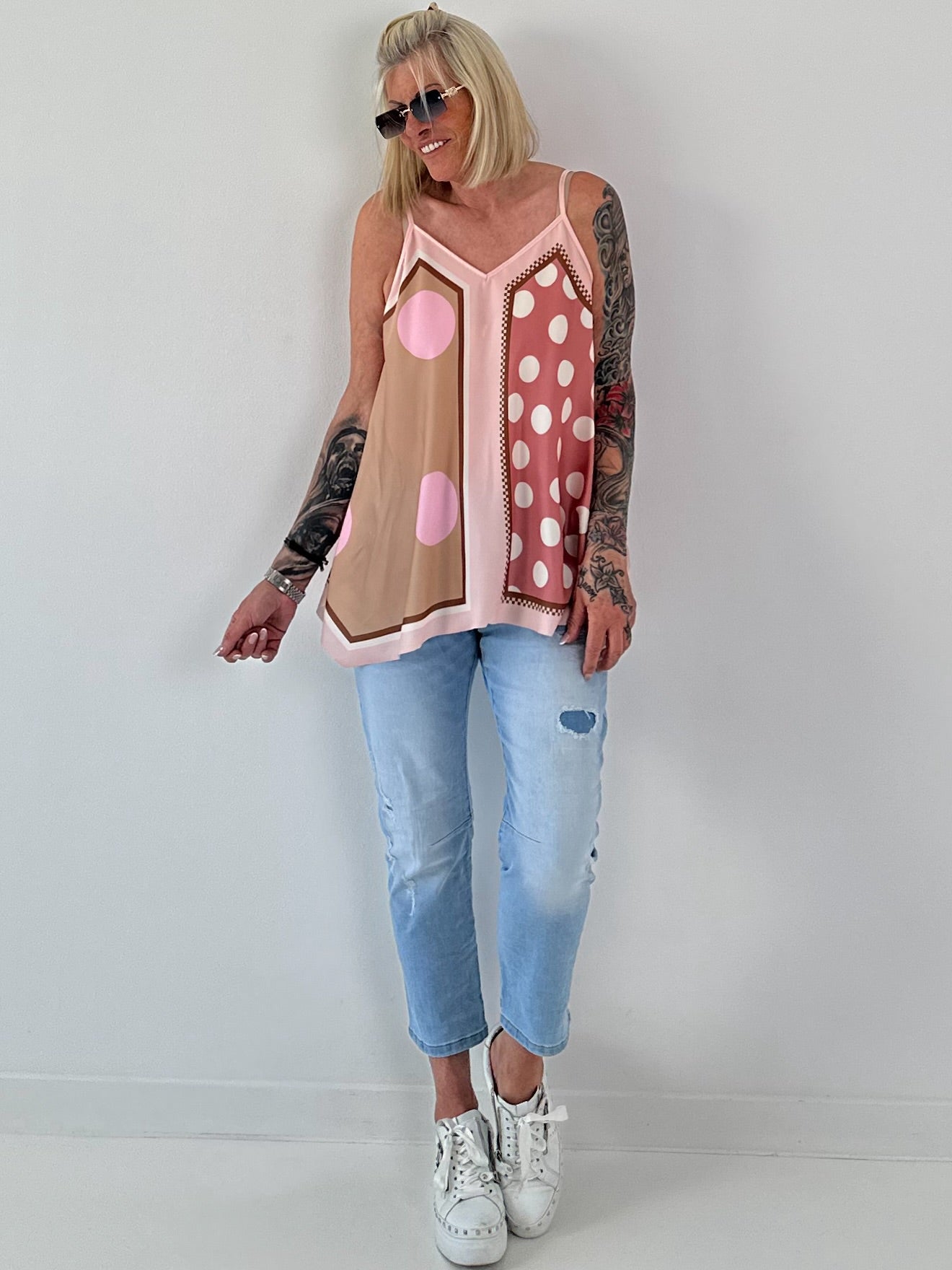 Luftiges Top mit Muster -  rosa - mehrfarbig
