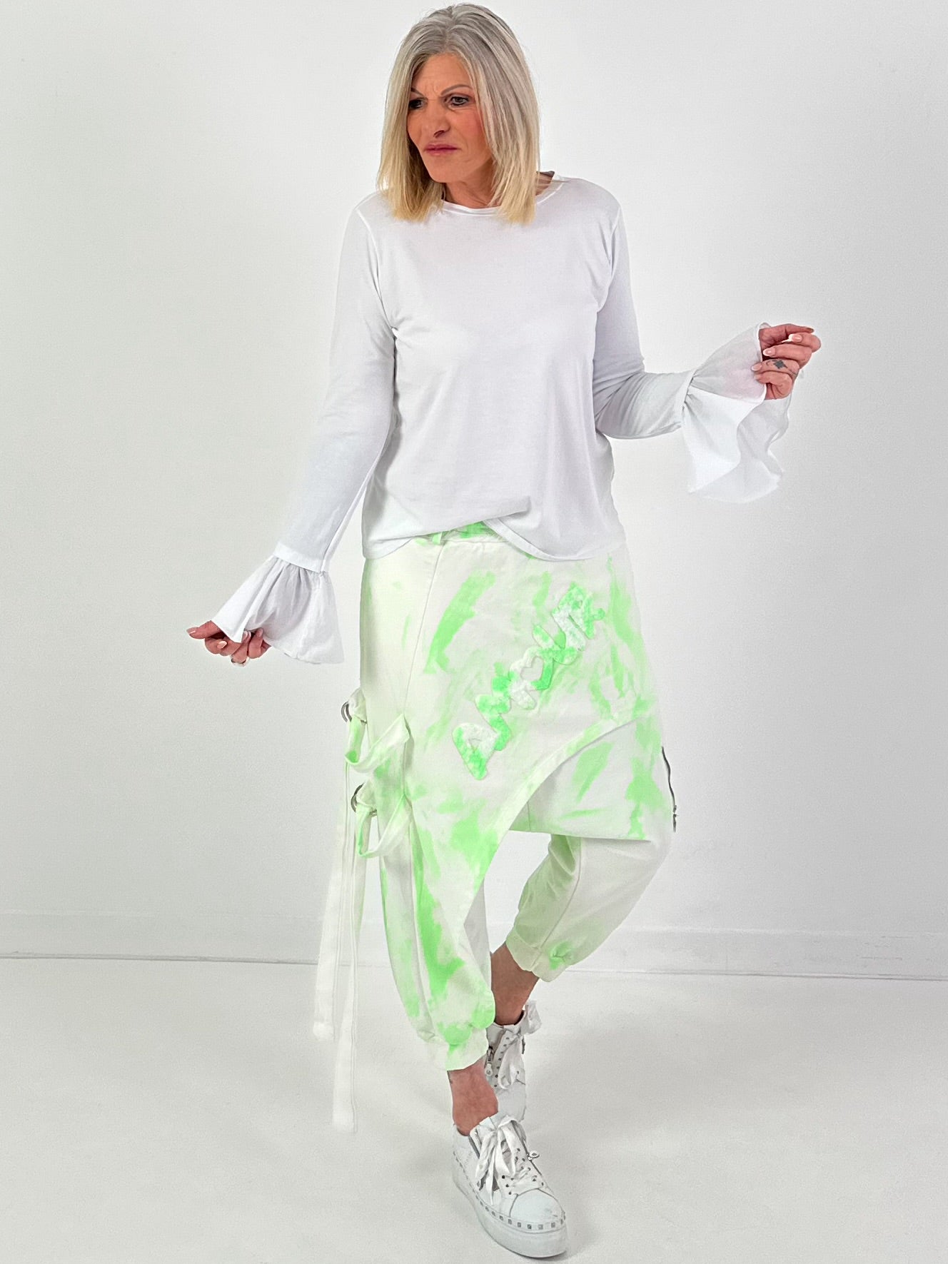 Batik-Baggy Amour - weiss-neongrün
