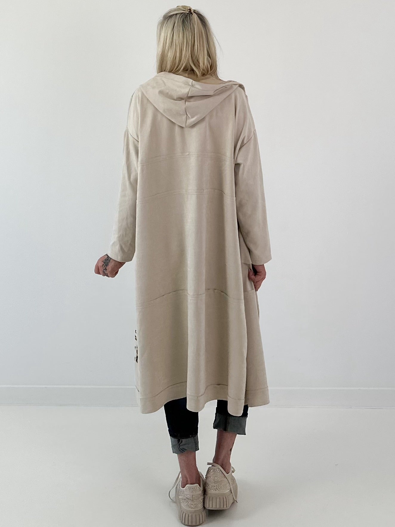 Hooded coat with print - beige
