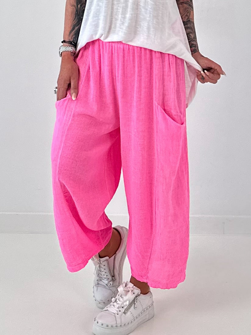 Balloon Linen Trousers with Fringe Details - taupe