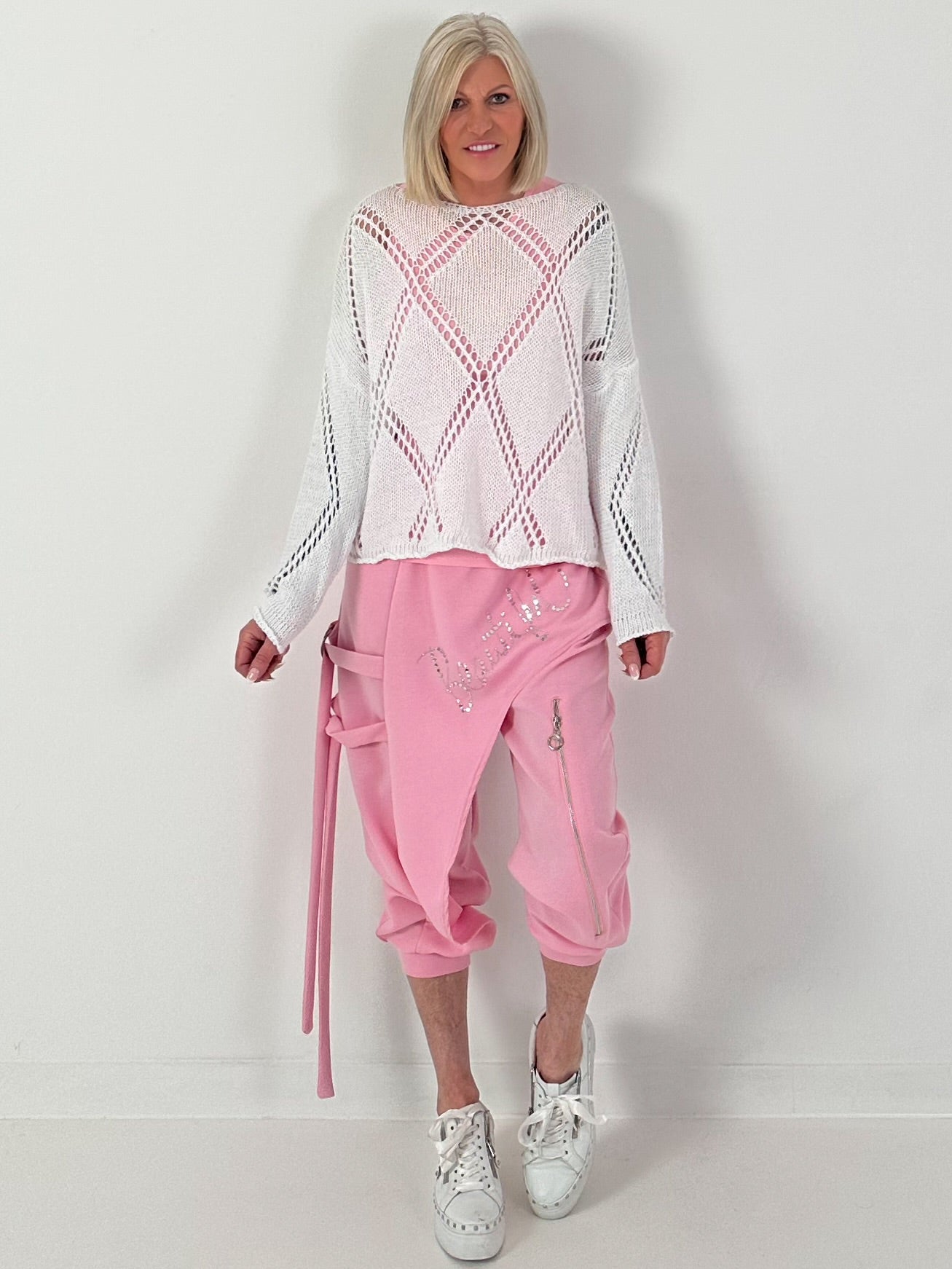 Häkelpulli mit Rautenmuster - weiss