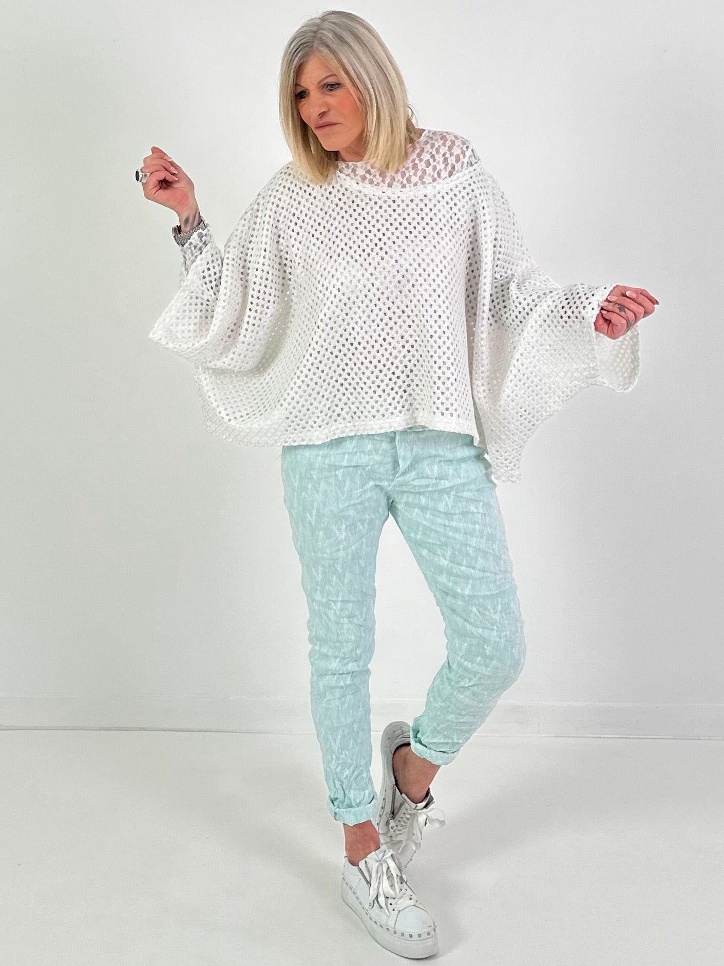 Oversized gehaakt shirt - wit