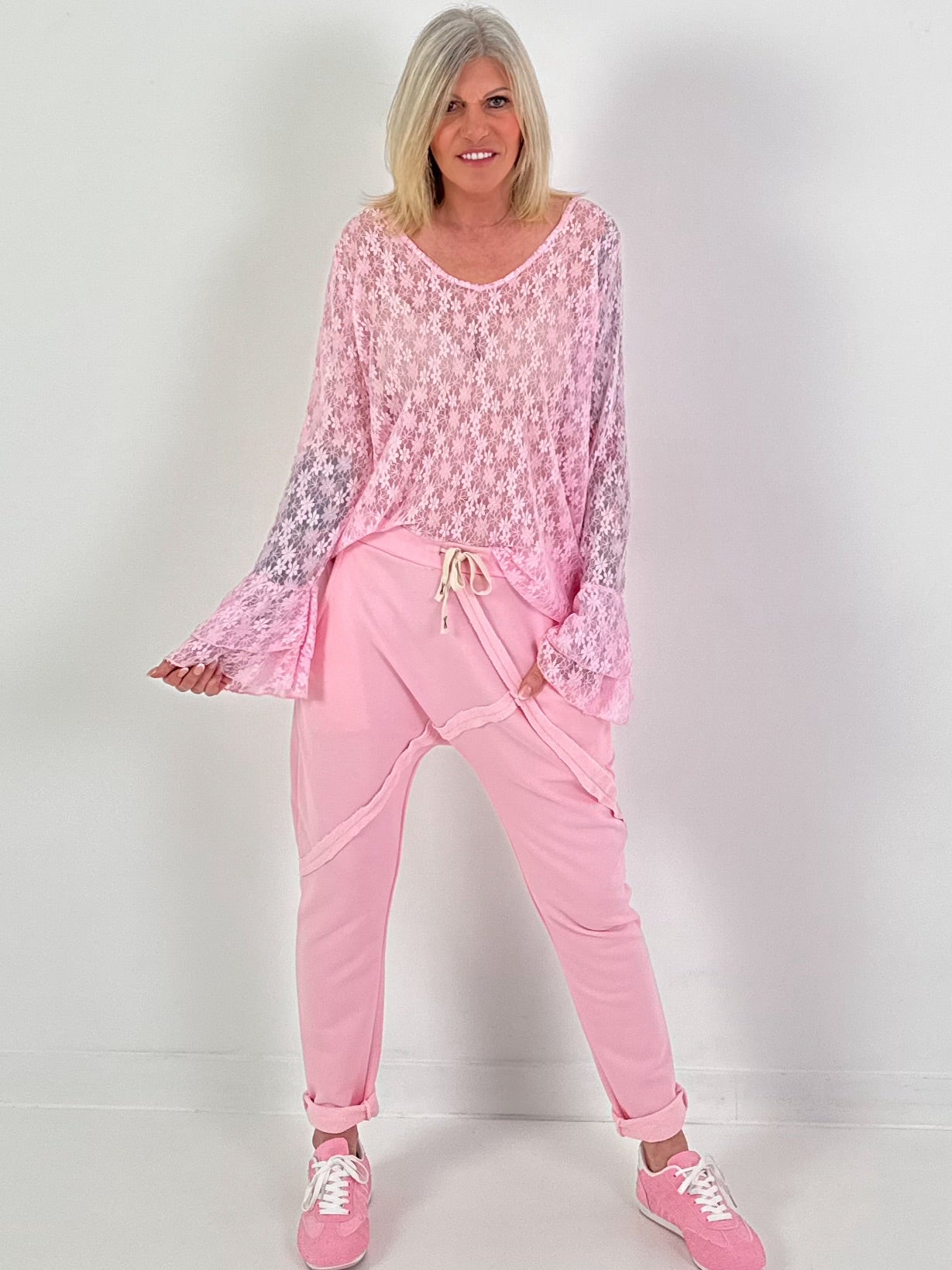 Bloemenkanten shirt - roze