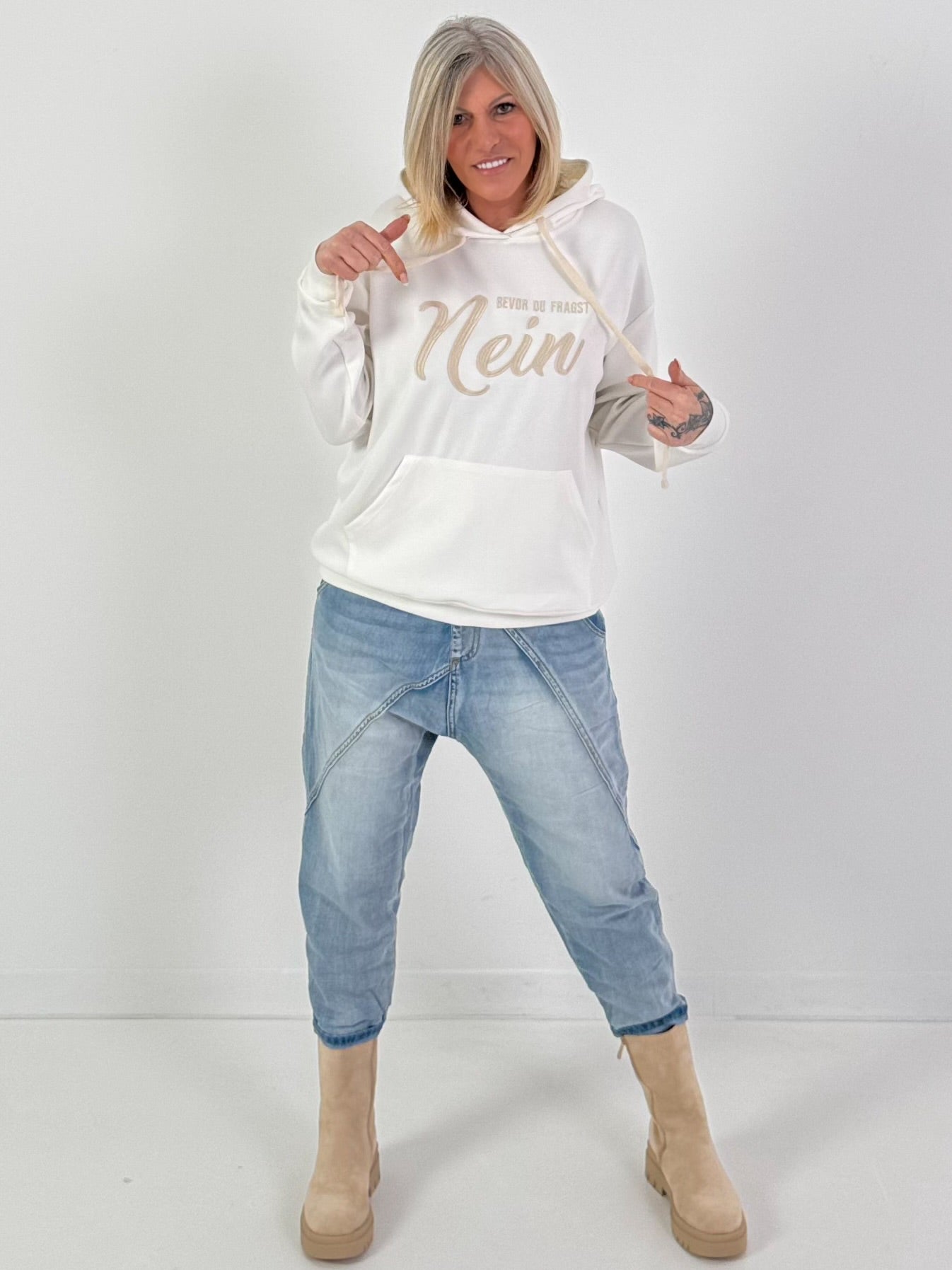 Hoodie Modell "Bevor du fragst...NEIN!" - ecru