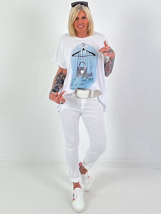 T-Shirt Glitzer-Bag - weiss-hellblau