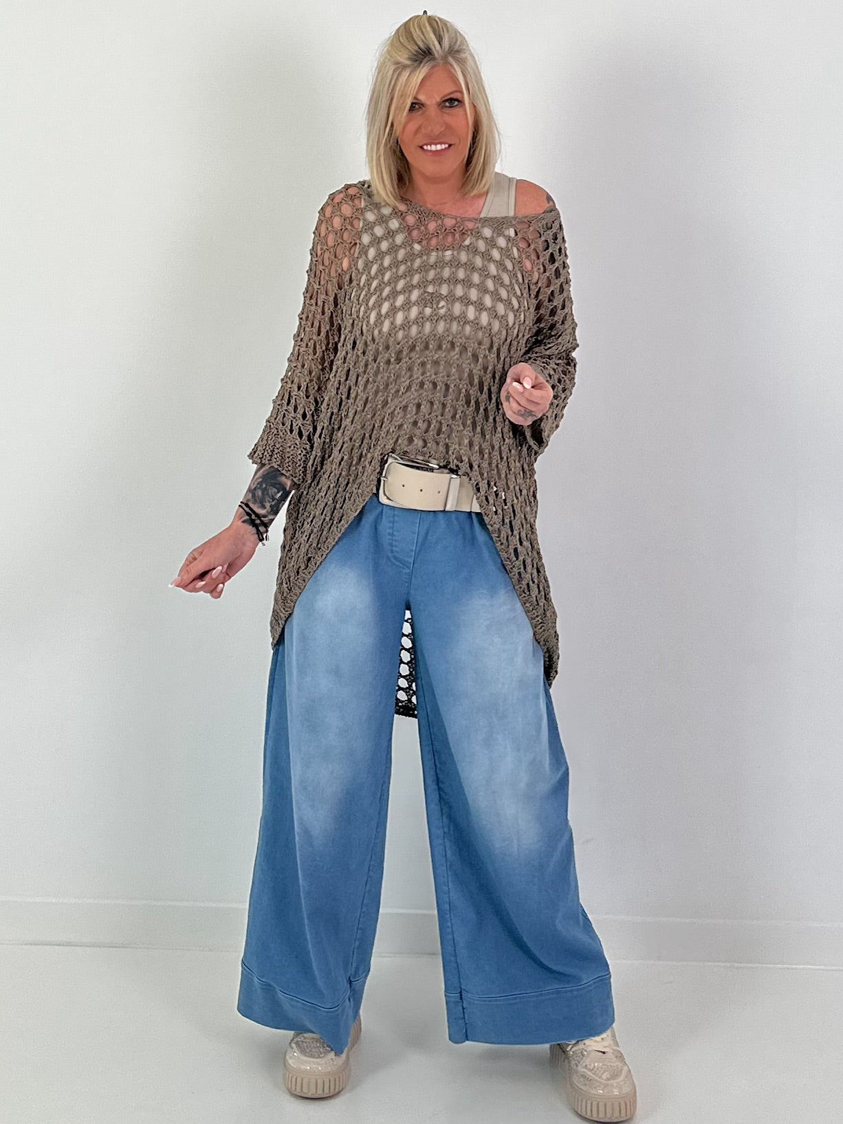 Oversized Häkelpulli - taupe