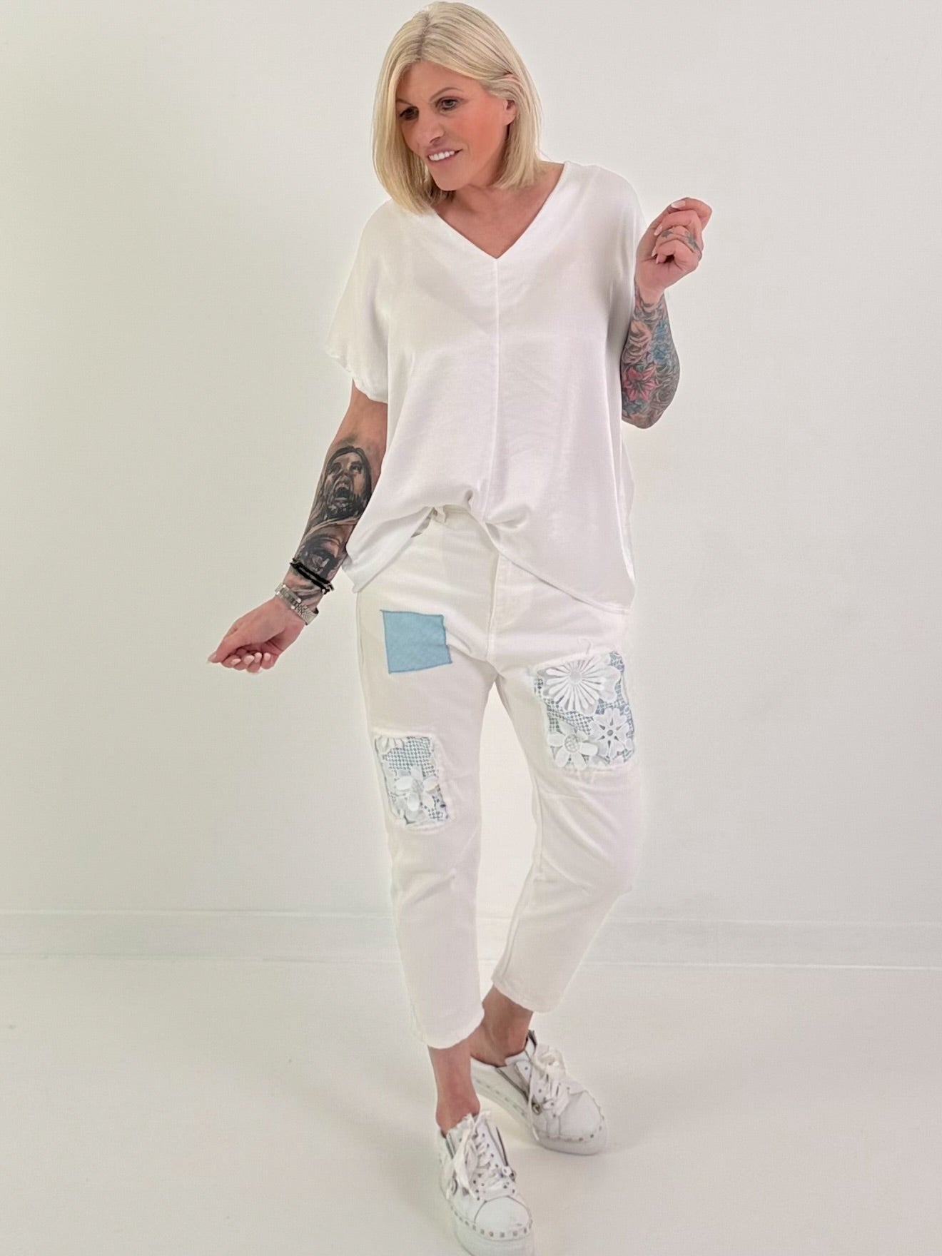 Shirt in Satin Optik - weiss