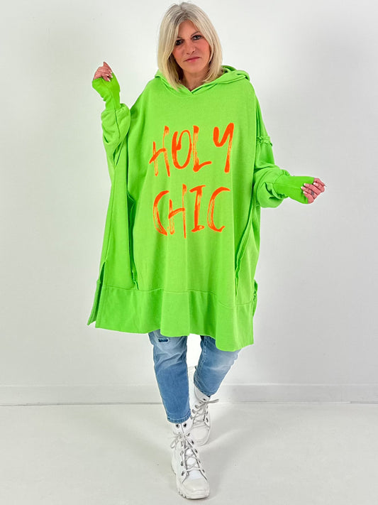 Oversized hoodie model "Holy Chic" - apple green-neon orange