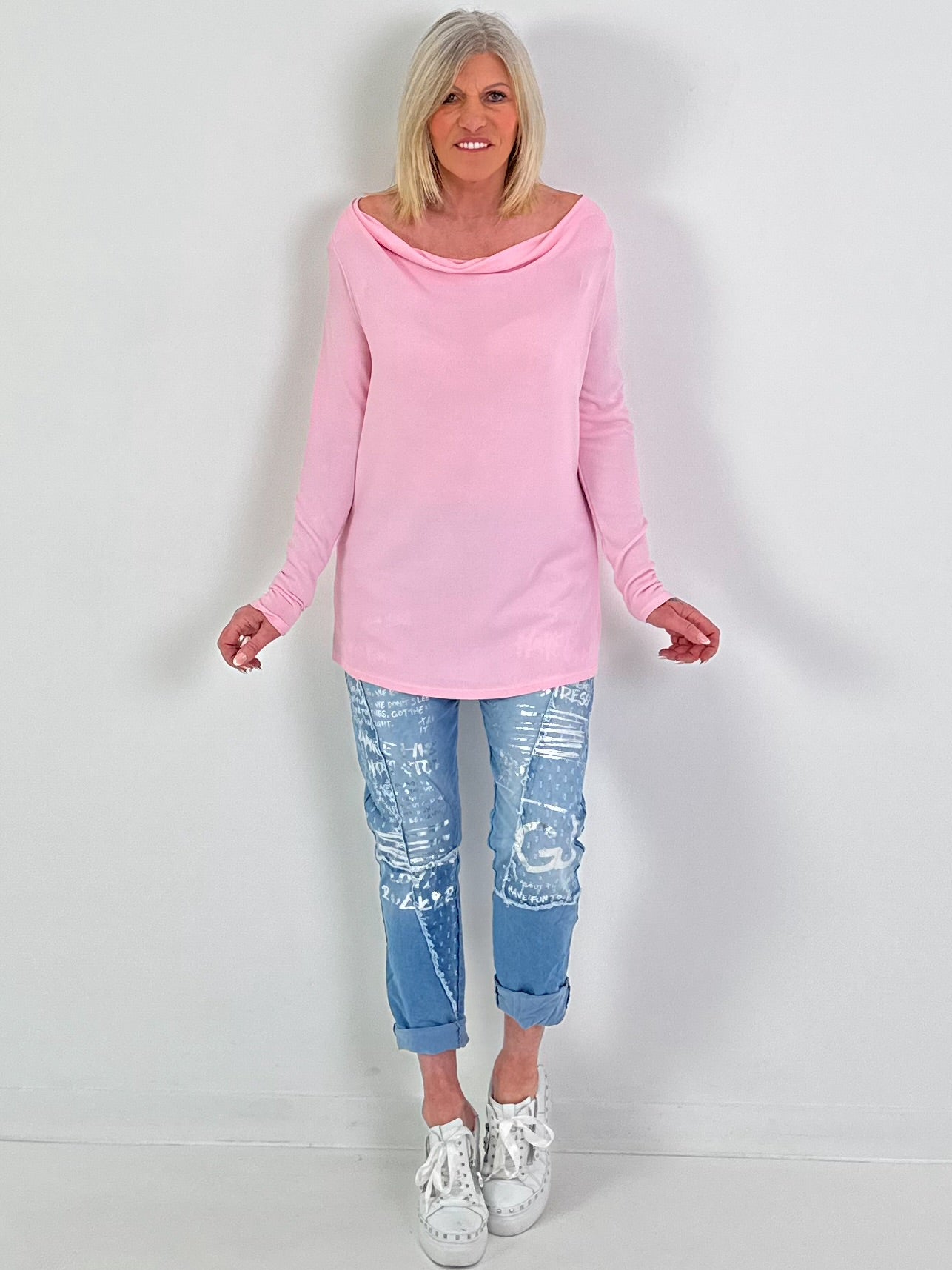 Shirt met watervalhals - roze