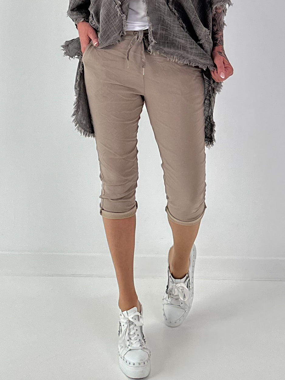 Capri Hose mit Bindeband - taupe