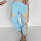 Sweathose im Materialmix - hellblau -beige