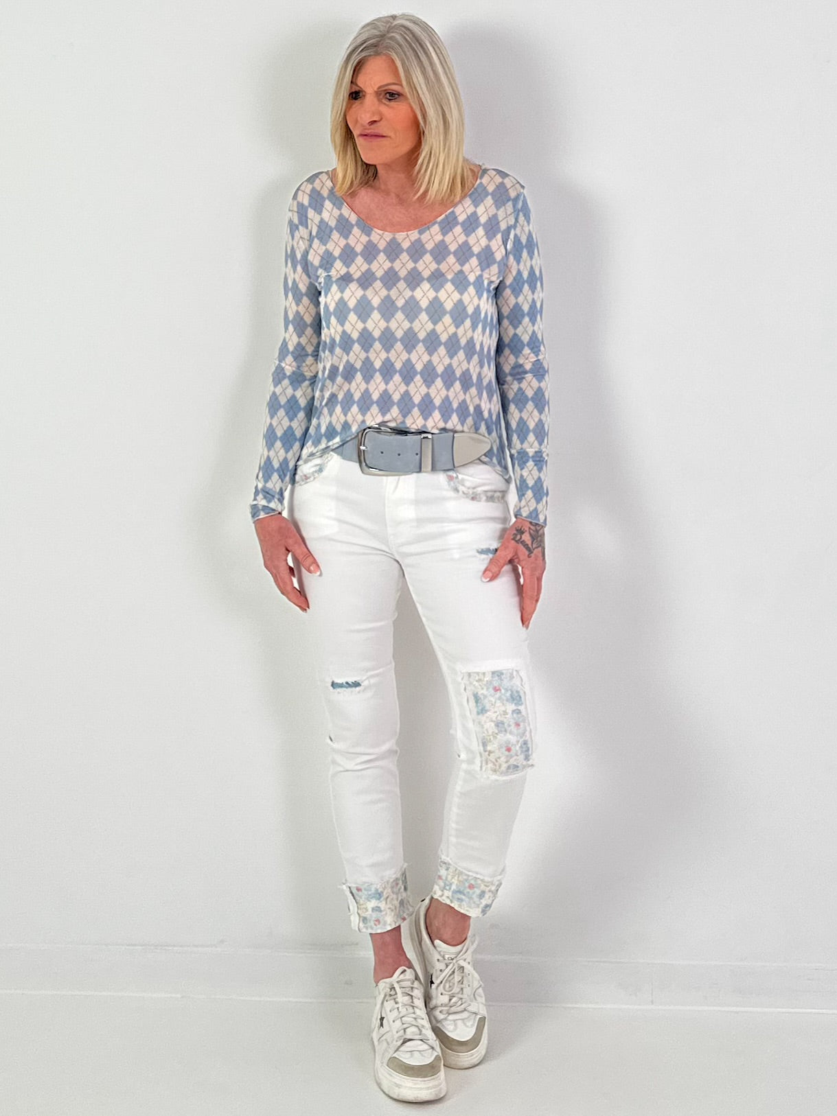 Shirt mit Rautenmuster - hellblau-weiss