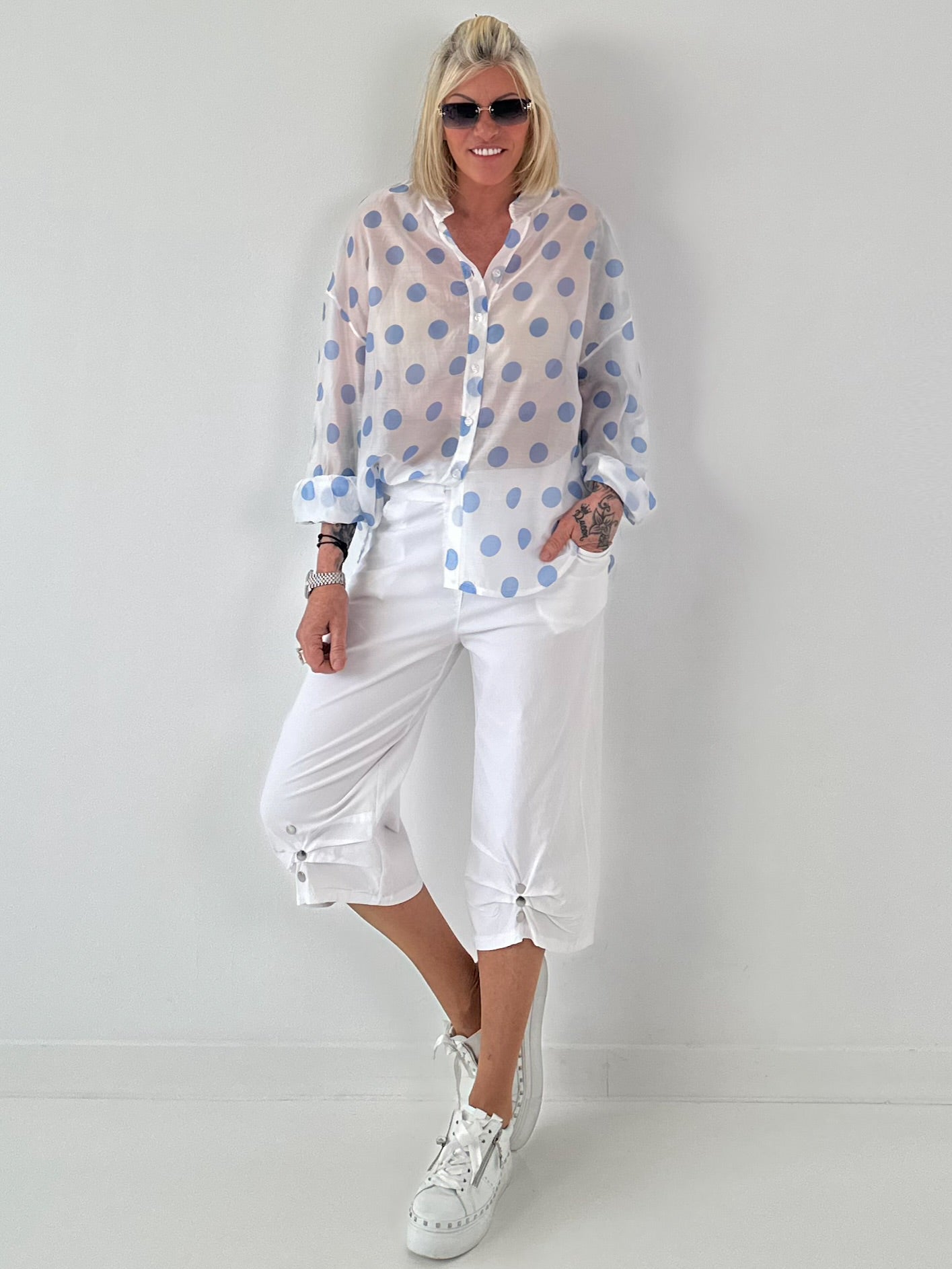 Transparent Tunic with Ruffle Sleeves - white